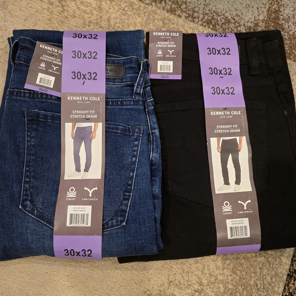 Kenneth Cole Straight Fit Stretch Jeans New Blue Or Black